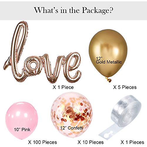ATFUNSHOP Arco De Globos de Cumpleaños 5M 117PCS Globos Dorados Rosas y Globos Metalizados Transparentes Confeti para Boda Baby Shower Fiesta Decoración