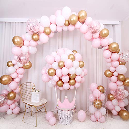 ATFUNSHOP Arco De Globos de Cumpleaños 5M 117PCS Globos Dorados Rosas y Globos Metalizados Transparentes Confeti para Boda Baby Shower Fiesta Decoración