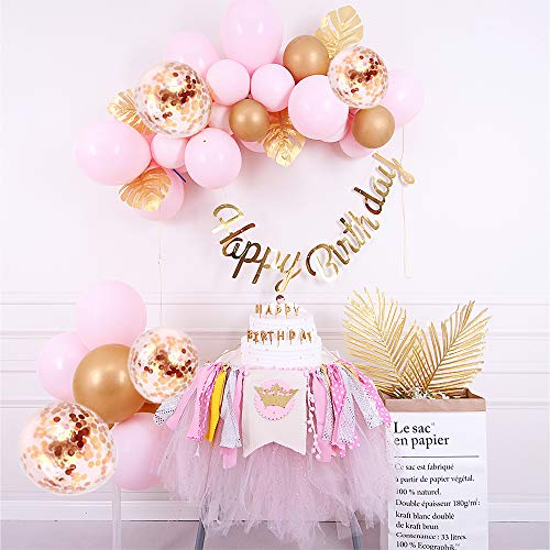 ATFUNSHOP Arco De Globos de Cumpleaños 5M 117PCS Globos Dorados Rosas y Globos Metalizados Transparentes Confeti para Boda Baby Shower Fiesta Decoración