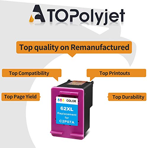 ATOPolyjet - Cartuchos de tinta remanufacturados para HP 62 XL 62XL compatibles con HP Envy 5540 5541 5542 5543 5544 5545 5546 5547 officejet 200 200c 250c 258 5741 5742 Impresora 5743 (1 tricolor)