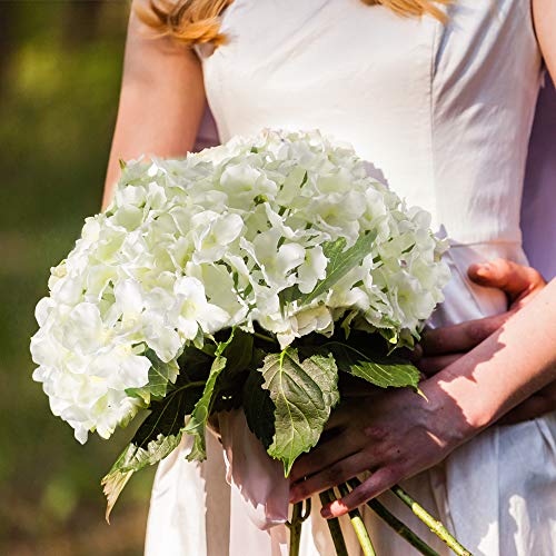 Auihiay 15 piezas de hortensias de seda flores artificiales con hojas gemelas y tallos para decoración del hogar, bodas y fiestas (marfil)