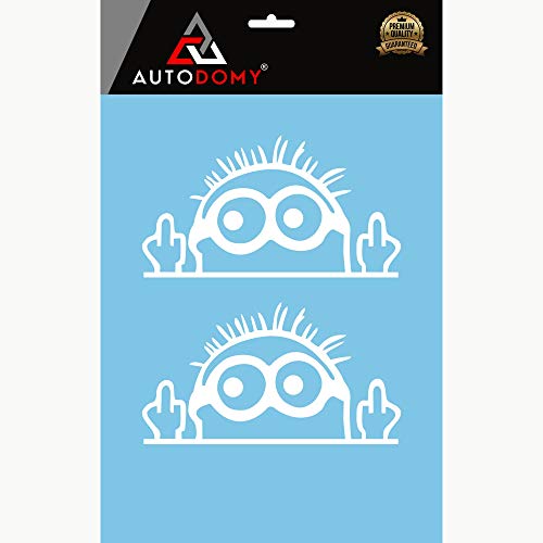 Autodomy Pegatinas Minions Fuck Pack 2 Unidades para Coche o Moto (Blanco)