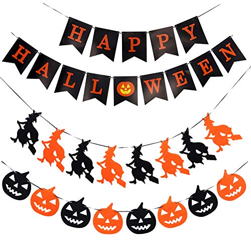 AUXSOUL 2 Piezas de Pancarta Halloween Banner Halloween Guirnalda Halloween Empavesados de Calabaza Bruja para Decoraciones de Halloween