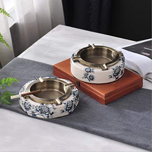 Aveo Cenicero Cerámica Creativa de la aleación Cenicero Azul Americano Nuevo Chino y Blanco de Porcelana Cenicero Regalo Práctico (Color : A)