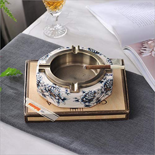 Aveo Cenicero Cerámica Creativa de la aleación Cenicero Azul Americano Nuevo Chino y Blanco de Porcelana Cenicero Regalo Práctico (Color : A)