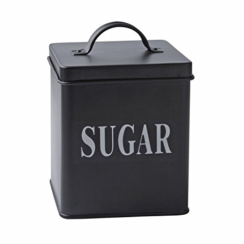 Azucarero – Tradicional/Retro/Vintage Estilo Negro Color Acero Canister/Caddy/Cocina Lata con Bloque Letras Bloque Blanco para Sugar