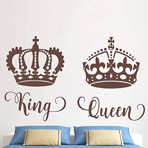 BailongXiao Corona Pegatinas de Pared Dormitorio sofá Rey Reina Palabra Boda Pared calcomanía Pareja Vinilo baño decoración del hogar 56x34 cm