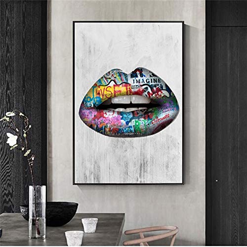 BailongXiao Graffiti Art Lips póster de Arte de Pared e Impresiones de Pared Arte Pop Moderno,Pintura sin Marco,50x75cm