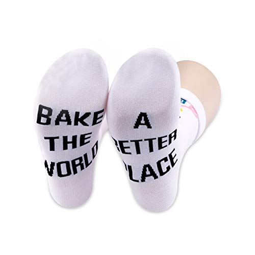 Baker Gift - Calcetines para hornear, diseño de panadería Blanco Hornear el mundo M