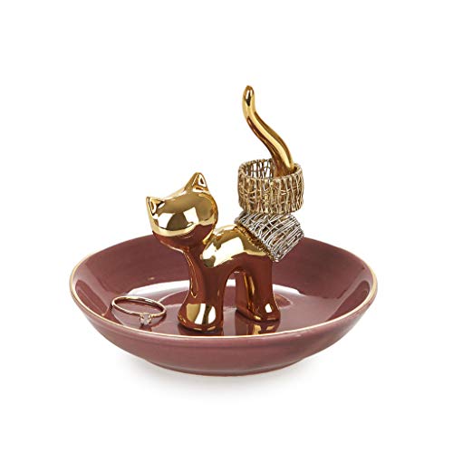 Balvi Porta Anillos Gatto Color Dorado Decora tu Dormitorio con Este Original anillero de Gato elaborado en Porcelana Elegante diseño y Estilo Porcelana 9x10x10