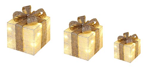 ¡Bambelaa! Cajas de Regalo Led Decoración con Luz - Set de 3 incl. Función Temporizador - Decoración Navideña Decoración Navideña Iluminación (Oro)