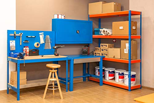 Banco de trabajo industrial con cajón BT6 Simonwork Metalic Azul Simonrack 830x1200x730 mms - banco de trabajo resistente 800 Kgs de capacidad por estante