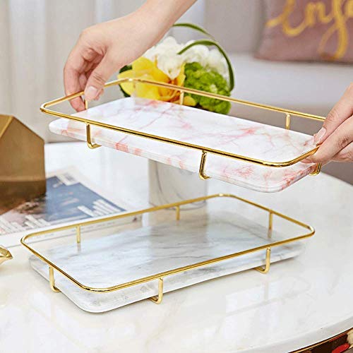 Bandeja de hierro de mármol minimalista moderna, decoración de la mesa de café de la sala de estar, almacenamiento de decoraciones para el hogar-White