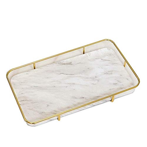 Bandeja de hierro de mármol minimalista moderna, decoración de la mesa de café de la sala de estar, almacenamiento de decoraciones para el hogar-White