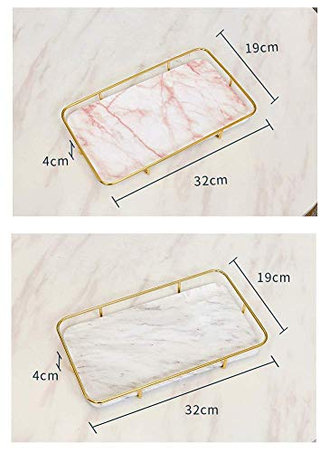 Bandeja de hierro de mármol minimalista moderna, decoración de la mesa de café de la sala de estar, almacenamiento de decoraciones para el hogar-White