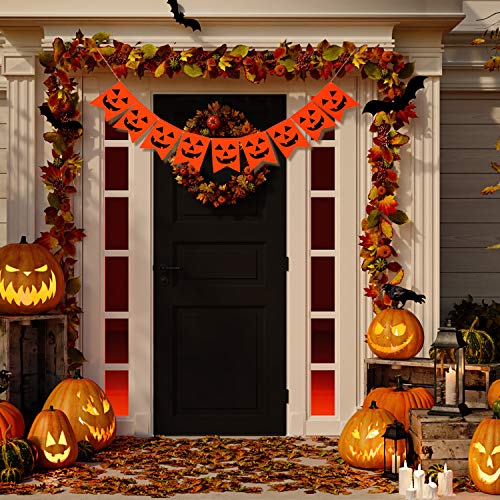 Banner de Calabaza de Halloween Jack-O-Lantern Arpillera Banner de Calabaza Bolso Rústico Guirnalda Truco o Trato Decoración para Decoraciones de Halloween Suministros