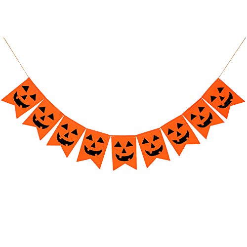 Banner de Calabaza de Halloween Jack-O-Lantern Arpillera Banner de Calabaza Bolso Rústico Guirnalda Truco o Trato Decoración para Decoraciones de Halloween Suministros