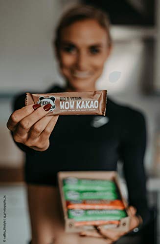 Barritas veganas, Snack Paleo vegano puro, y con ingredientes orgánicos. Barritas energéticas 12x30 en una caja de Green Panda (3 sabores diferentes) (Wow Cacao con Almendras)