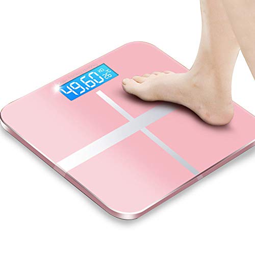 Básculas para el cuerpo del baño Balanzas electrónicas para el hogar inteligente Balance de peso del piso Pantalla LCD digital de vidrio (Rosa)