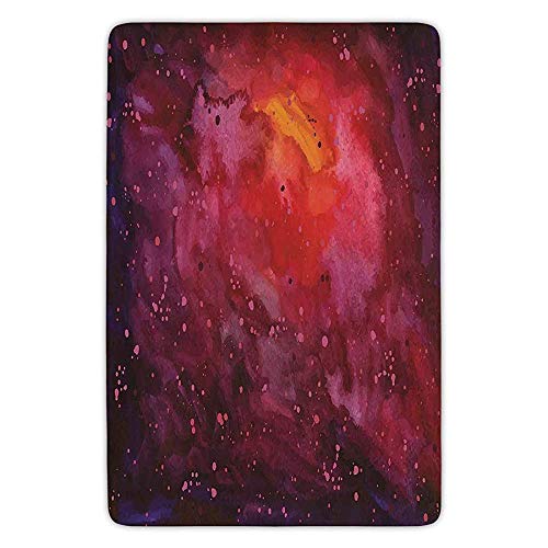 Bathroom Bath Rug Kitchen Floor Mat Carpet,Outer Space,Cosmos Milky Way Galaxy Abstract Stardust in Watercolor Design Decorative,Lavander Orange Mustard,Flannel Microfiber Non-slip Soft Absorbent