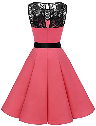Bbonlinedress Vestido Mujer Corto Fiesta Boda Encaje Sin Mangas Coral M