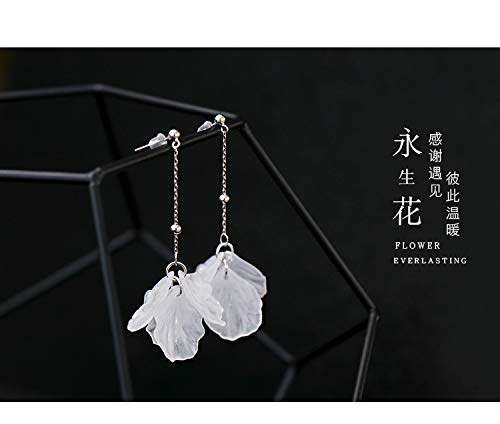 BEAUTYLEE 925 Pendientes De Plata De Ley, Eternos Pétalos De Flores Largos Borla Pendientes De Alubias De Plata Hembra 6 * 1.8 Cm