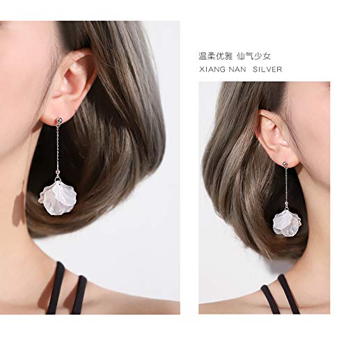 BEAUTYLEE 925 Pendientes De Plata De Ley, Eternos Pétalos De Flores Largos Borla Pendientes De Alubias De Plata Hembra 6 * 1.8 Cm