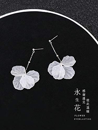 BEAUTYLEE 925 Pendientes De Plata De Ley, Eternos Pétalos De Flores Largos Borla Pendientes De Alubias De Plata Hembra 6 * 1.8 Cm