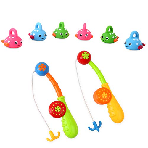 BeebeeRun Agua Baño Juguete de Baño Juego de Pesca,6 Peces Flotantes y 2 Barras, gran Regalo para Niños Niñas,Juguetes Niños 2 Años