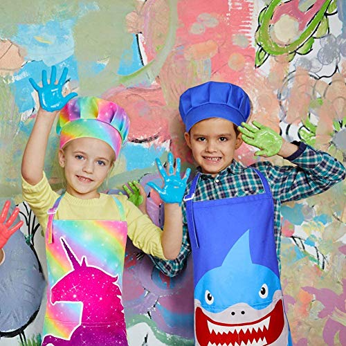Beinou - Delantal infantil ajustable con 2 bolsillos, diseño de unicornio y tiburón