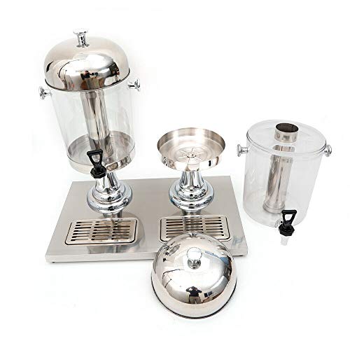 Berkalash 8Lx2 Dispensador de zumo, máquina de bebidas buffet, dispensador doble de bebidas dispensador de cóctel, enfriador de bebidas con bandeja de goteo, color plateado