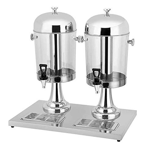 Berkalash 8Lx2 Dispensador de zumo, máquina de bebidas buffet, dispensador doble de bebidas dispensador de cóctel, enfriador de bebidas con bandeja de goteo, color plateado