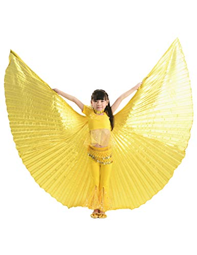 besbomig Niños niñas Alas de Danza del Vientre con Telescópico Palos/Barras - 360 Grados Alas de Danza del Egipto Trajes de la Etapa Props