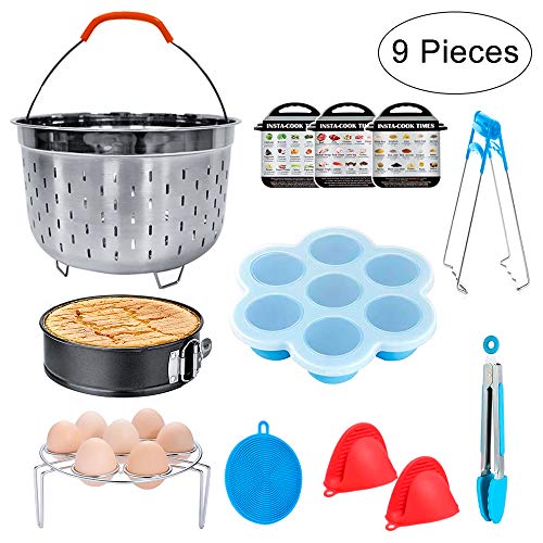 Bestcool - Juego de ollas a presión (9 piezas, cesta de vapor con estante para vaporizador de huevos, moldes para mordeduras de huevo, antiadherentes para cacerola/pinzas de cocina (6,8 QT)