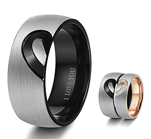 Besteel Anillo de Acero Inoxidable para Hombres Mujeres Amor Anillos de corazón Anillo de Compromiso de la Boda Parejas su y Ella