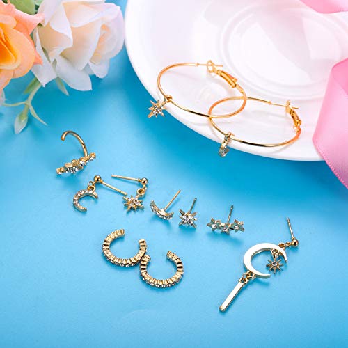 Besteel Pendientes Luna y Estrella para Mujeres Niña Circoniña Pendientes Aros Grandes Brillante Moda Stud Pendientes Joyería de Moda Regalo de Cumpleaños Dorado