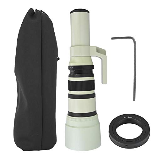 Bewinner Teleobjetivo Profesional 500mm F6.3 Teleobjetivo Foco Fijo Teleobjetivo para cámaras réflex DSLR Blanco(con Adaptador T2-EOS para Canon)