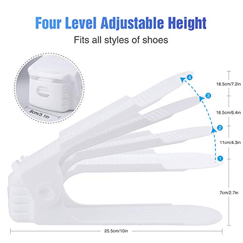 BIGLUFU Set de 20pcs de Organizadores Ajustables de Zapatos con Ranuras Soportes de Calzado Apilador para Zapatos Ahorro de Espacio (Color Blanco)