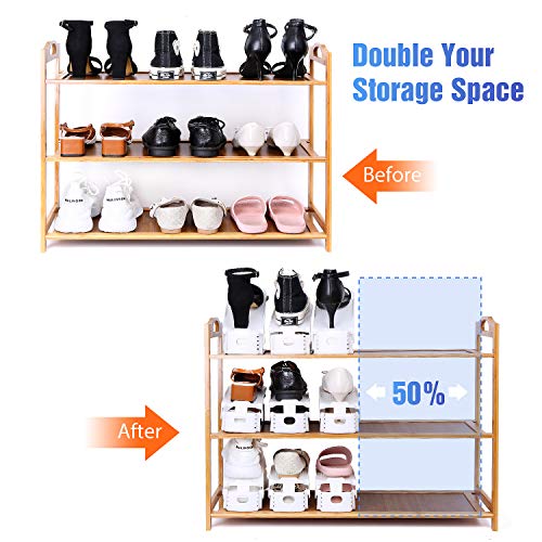 BIGLUFU Set de 20pcs de Organizadores Ajustables de Zapatos con Ranuras Soportes de Calzado Apilador para Zapatos Ahorro de Espacio (Color Blanco)