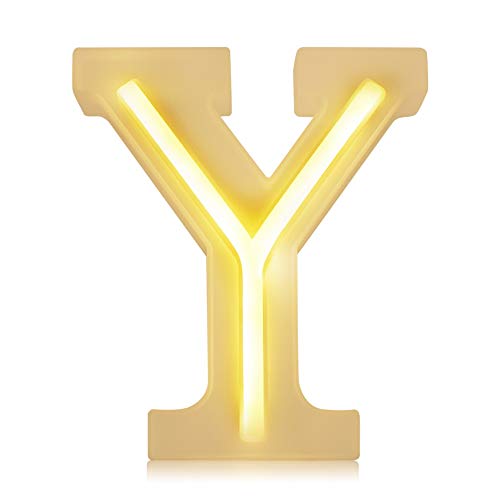 BISOZER - Letras de luz LED con números arábigos (USB, funciona con pilas 1-9 A-Z, para Navidad, Halloween, decoración de boda, fiesta, bebé o niña decoración de habitación (Y)