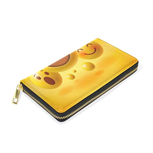 BKEOY - Cartera de Piel auténtica con Cremallera, diseño de emoticonos de Flores