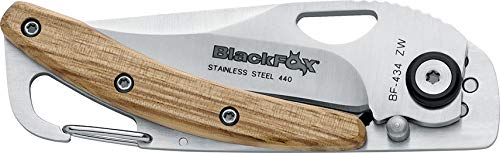 Blackfox Navaja Italiana Black Fox 434ZW Hoja de Acero 440A de 6 cm y empuñadura de Madera de Zebra de 8,5 cm para Caza, Pesca, Supervivencia y bushcraft + Portabotellas Regalo