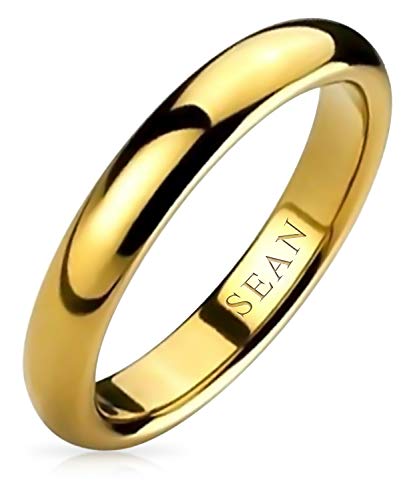 Bling Jewelry Simple Simple cúpula Delgada Parejas Pulseras de Boda de Titanio Pulido 14K Oro Chapado Anillo para los Hombres para Las Mujeres Comodidad Ajuste 4mm