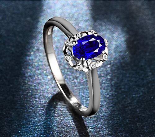 Blisfille Anillos de Compromiso Diamantes Joyería Anillo 18 Kilates de Zafiro Anillo de Plata,Talla de 21 (Tamaño Personalizable)