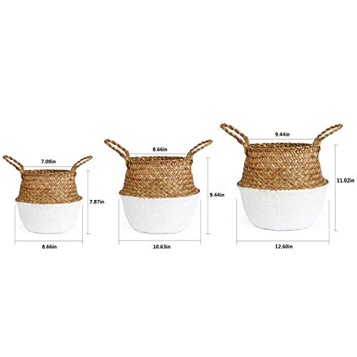 BlueMake Cesta de Almacenamiento Plegable de Mimbre Natural Tejida a Mano (Grande, Blanco)