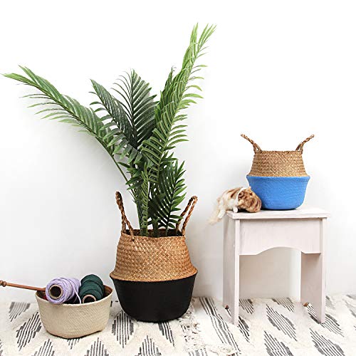 BlueMake Cesta de Almacenamiento Plegable de Mimbre Natural Tejida a Mano (Grande, Blanco)