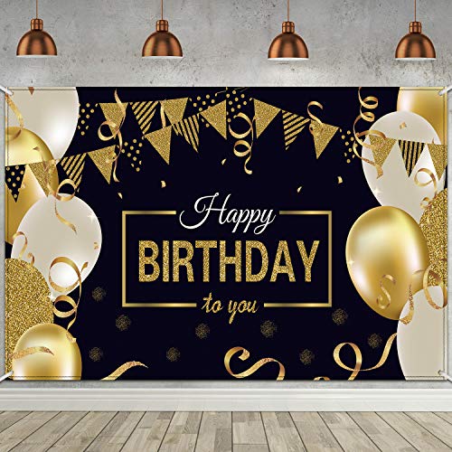 Blulu Decoración de Fiesta de Cumpleaños 30 40 50 60, Póster de Tela Extra Grande para Feliz Cumpleaños Fondo, Materiales de Fiesta Negro Dorado