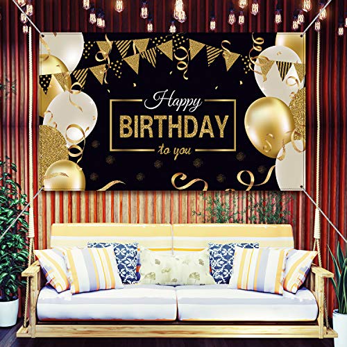 Blulu Decoración de Fiesta de Cumpleaños 30 40 50 60, Póster de Tela Extra Grande para Feliz Cumpleaños Fondo, Materiales de Fiesta Negro Dorado