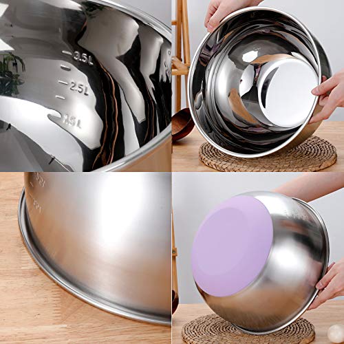 Bol de Acero Inoxidable con Base Antideslizante Cuencos para Mezclador Acero Inoxidable Bol Cocina Inox, 28cm