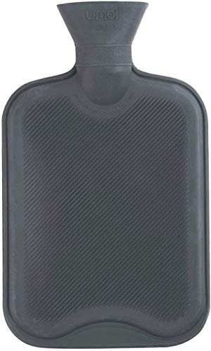 Bolsa de agua caliente con tapa blanda extraíble, 1.8 litros con forro de punto fino y costura blanca (gris)